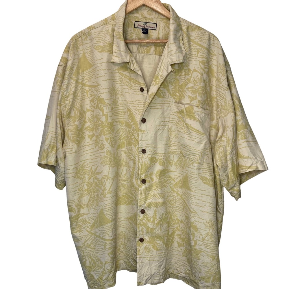 Tommy‎ Bahama Mens Silk Camp Shirt Sailboat Floral Hawaiian Print XXL READ